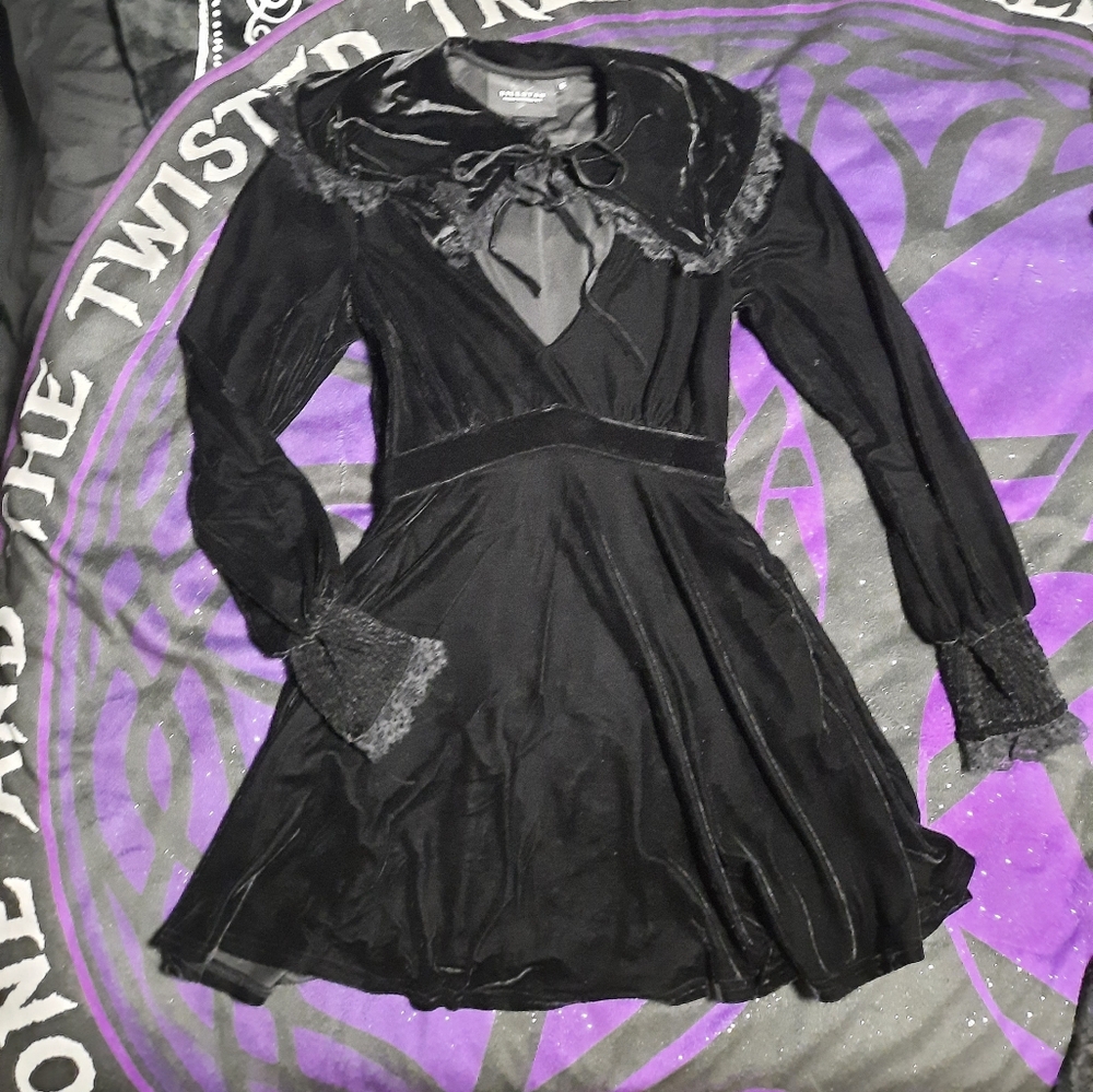 Killstar Black Gothic Lace Trim Skater Dress